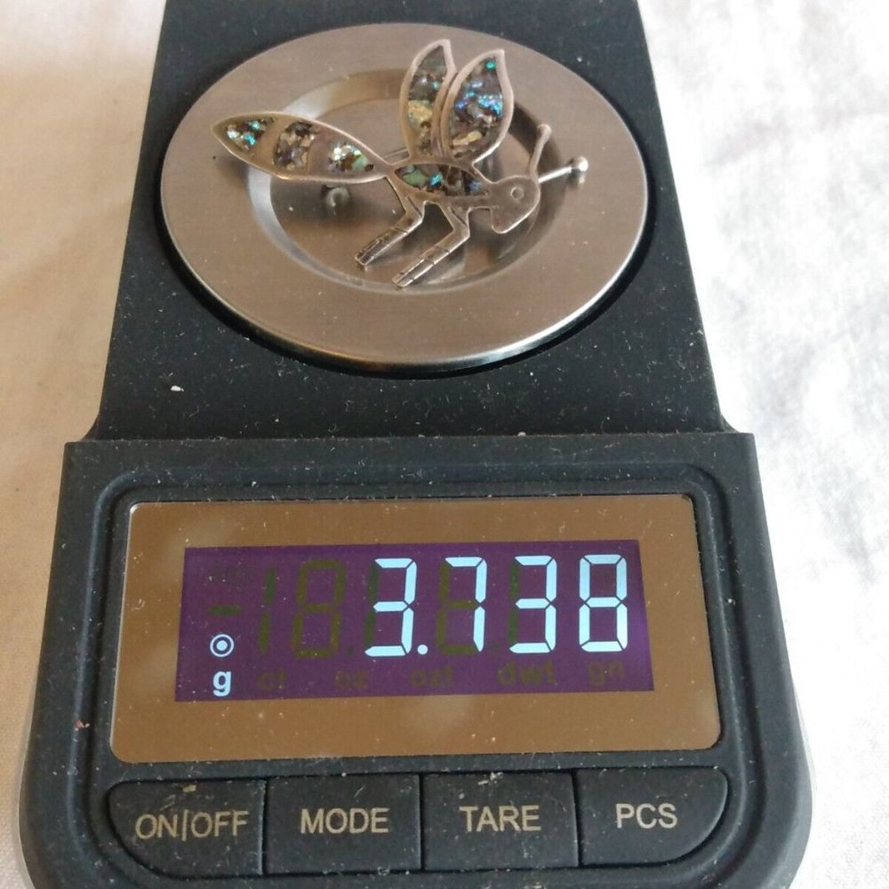 Sterling Silver VTG Real Abalone Shell Inlay Taxco Mexico Grasshopper Cricket